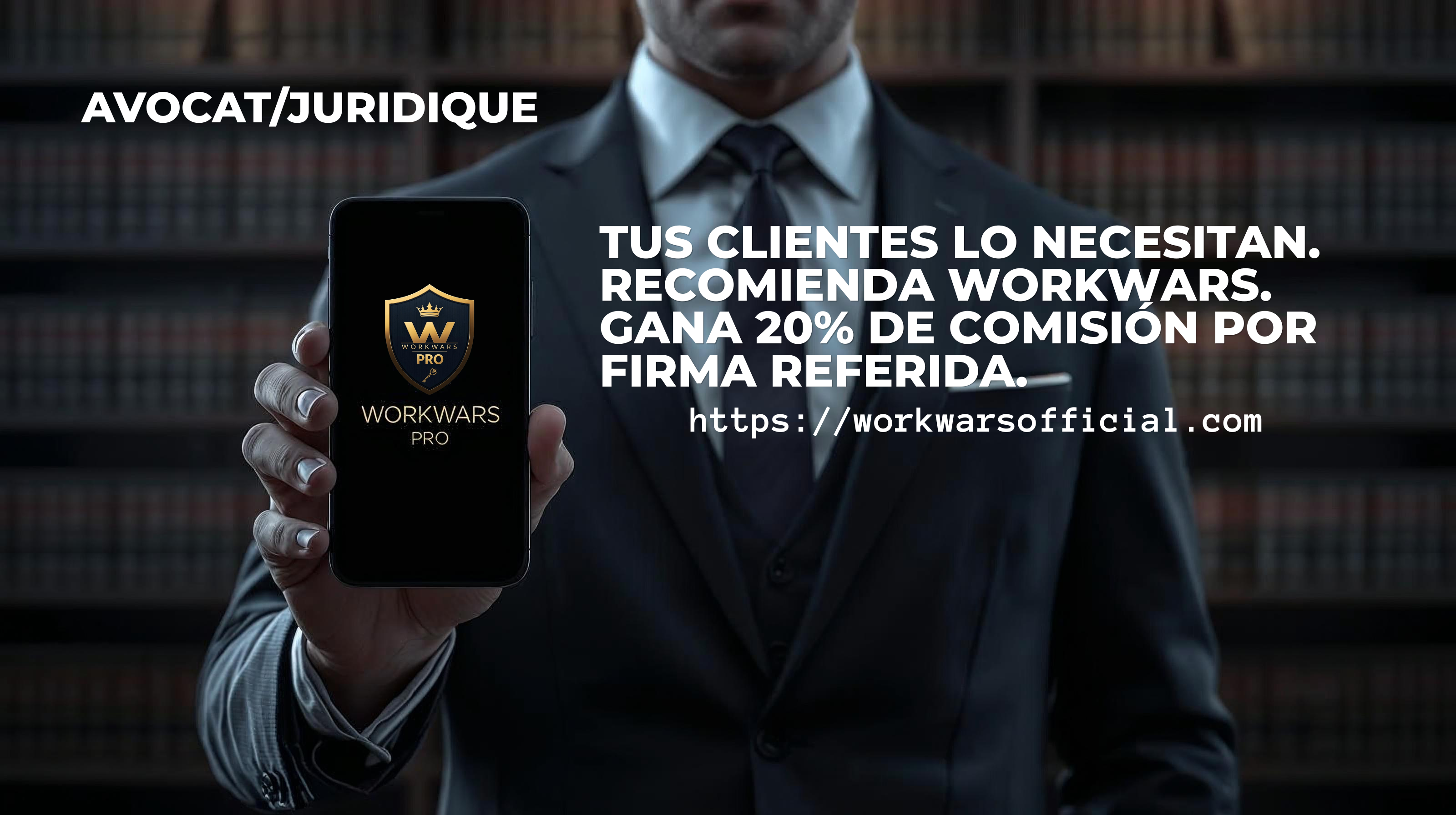 Programa de afiliados abogado laboral WORKWARS PRO — gana 20% de comisión por firma referida. Conecta abogados laborales con casos verificados de acoso laboral y despido injustificado.